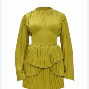 NWT Andrea Iyamah Chartreuse Pleated Mini Dress